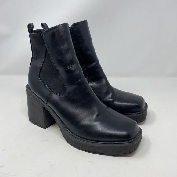 Vintage 90s Y2K Leather Chunky Square Toe Block Heel Boot Punk Goth Size 10 - Picture 6 of 12